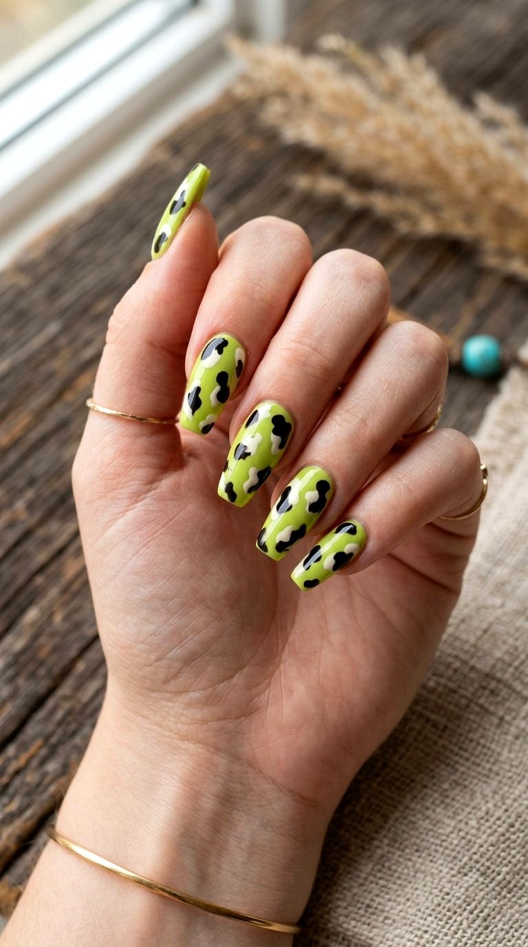 Lime Green Cow Print Nails - 21 Lime Green Nail Ideas