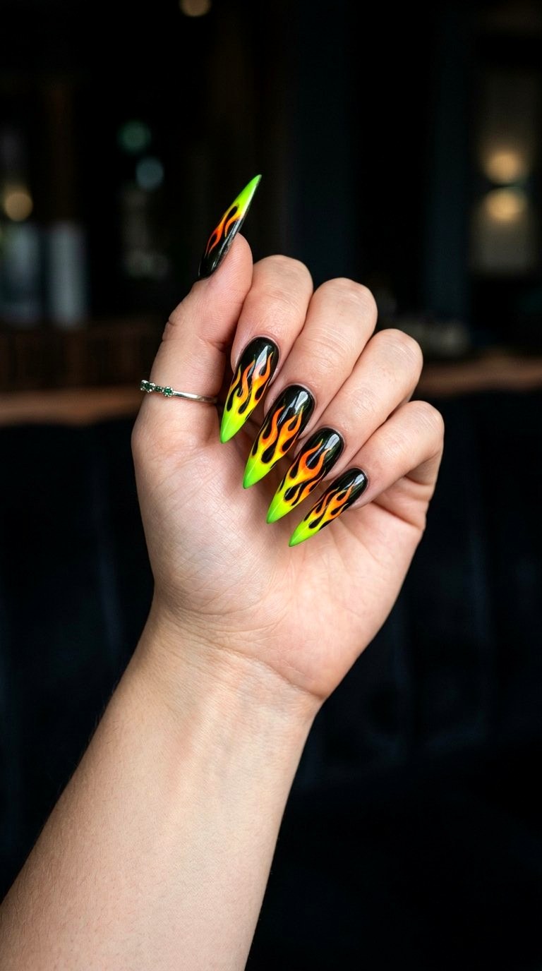 Lime Green Flame Nails - 21 Lime Green Nail Ideas
