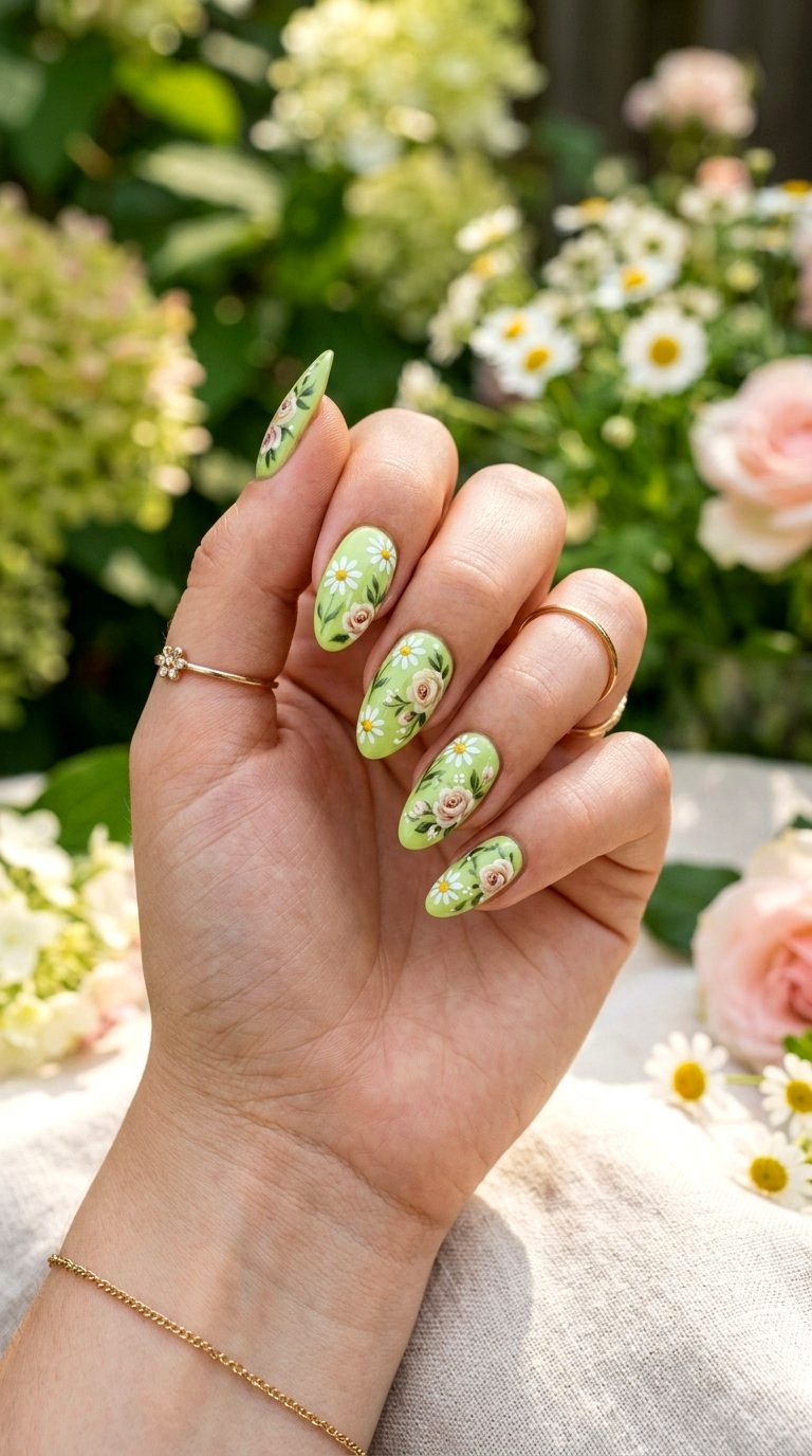 Lime Green Floral Nail Art - 21 Lime Green Nail Ideas