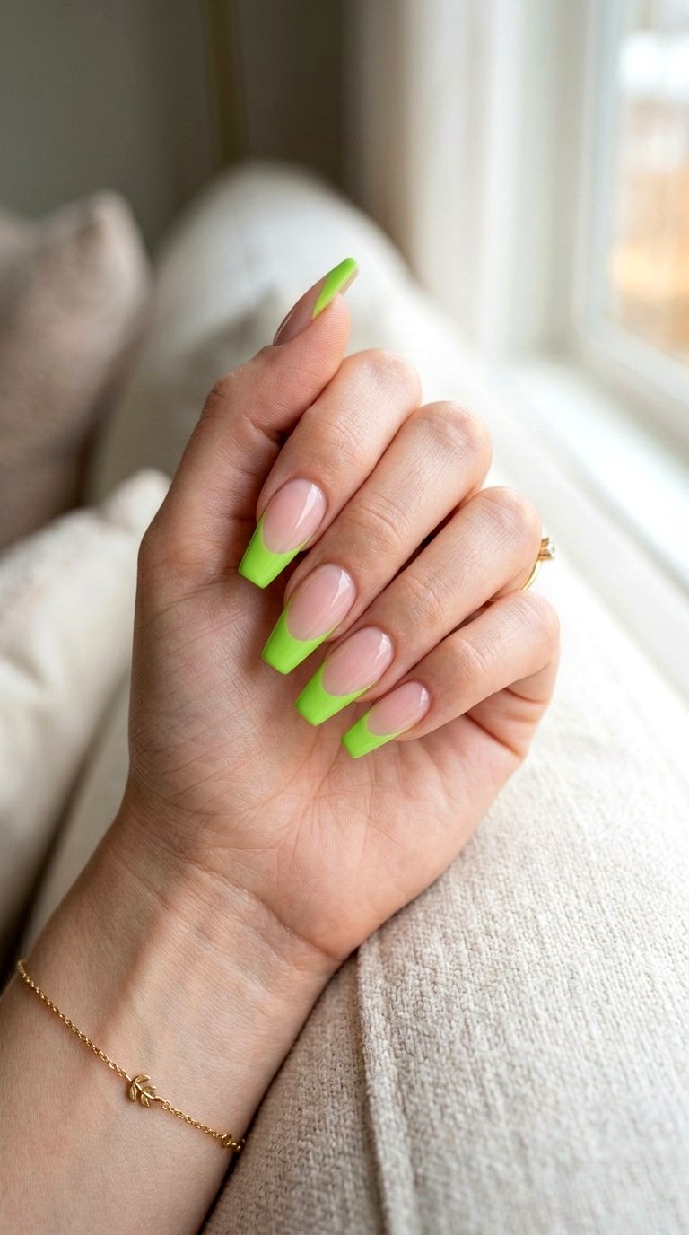 Lime Green French Tip Manicure - 21 Lime Green Nail Ideas