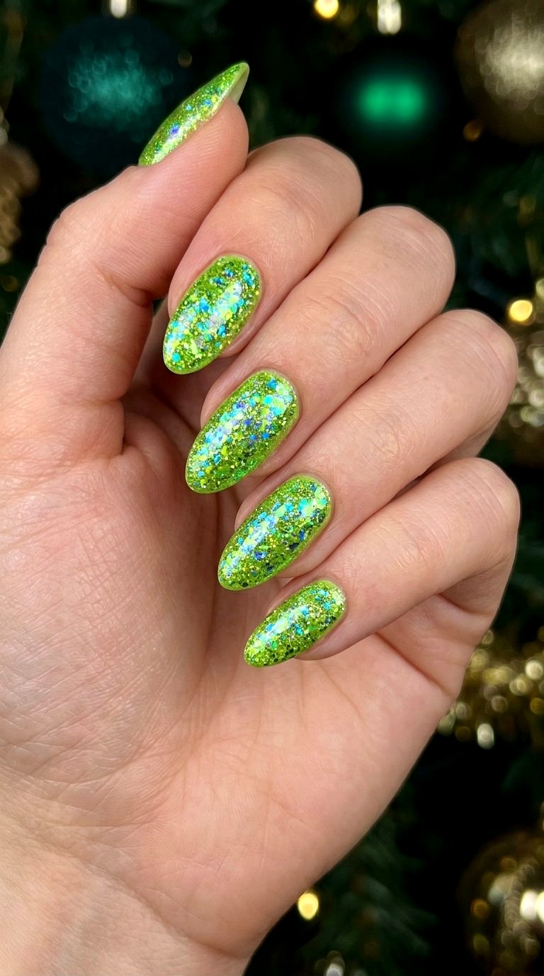 Lime Green Glitter Nails - 21 Lime Green Nail Ideas