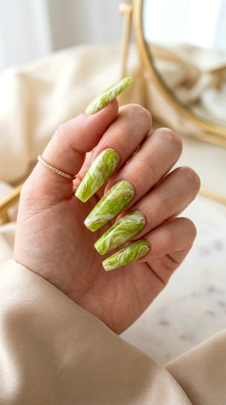 Lime Green Marble Nails - 21 Lime Green Nail Ideas