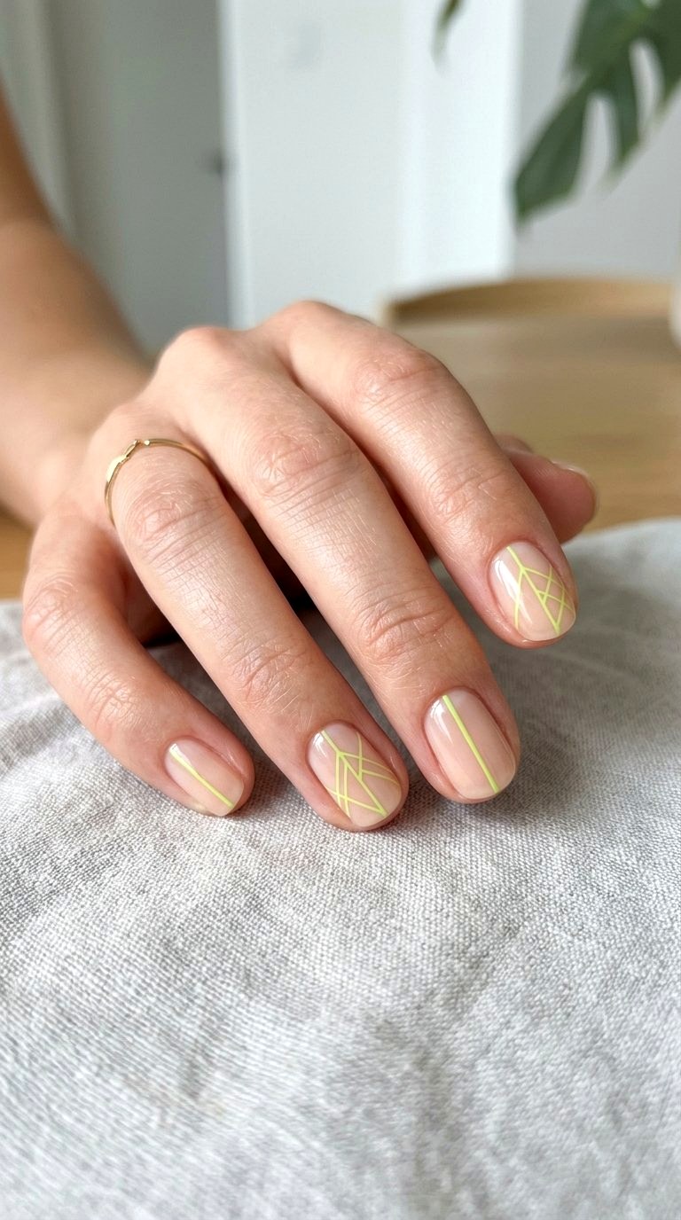 Lime Green Minimalist Line Art Nails - 21 Lime Green Nail Ideas