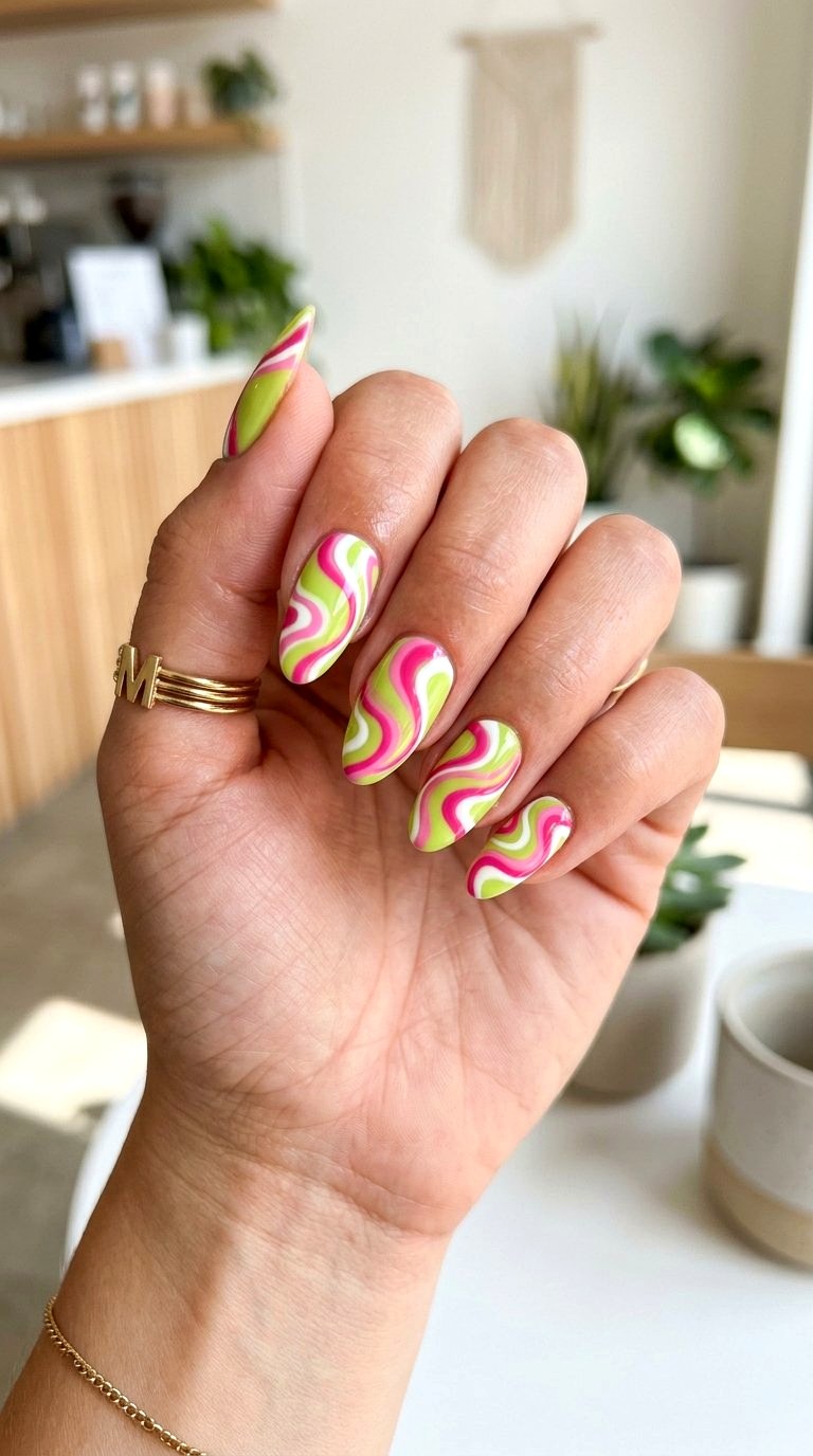 Lime Green Swirl Nail Art - 21 Lime Green Nail Ideas