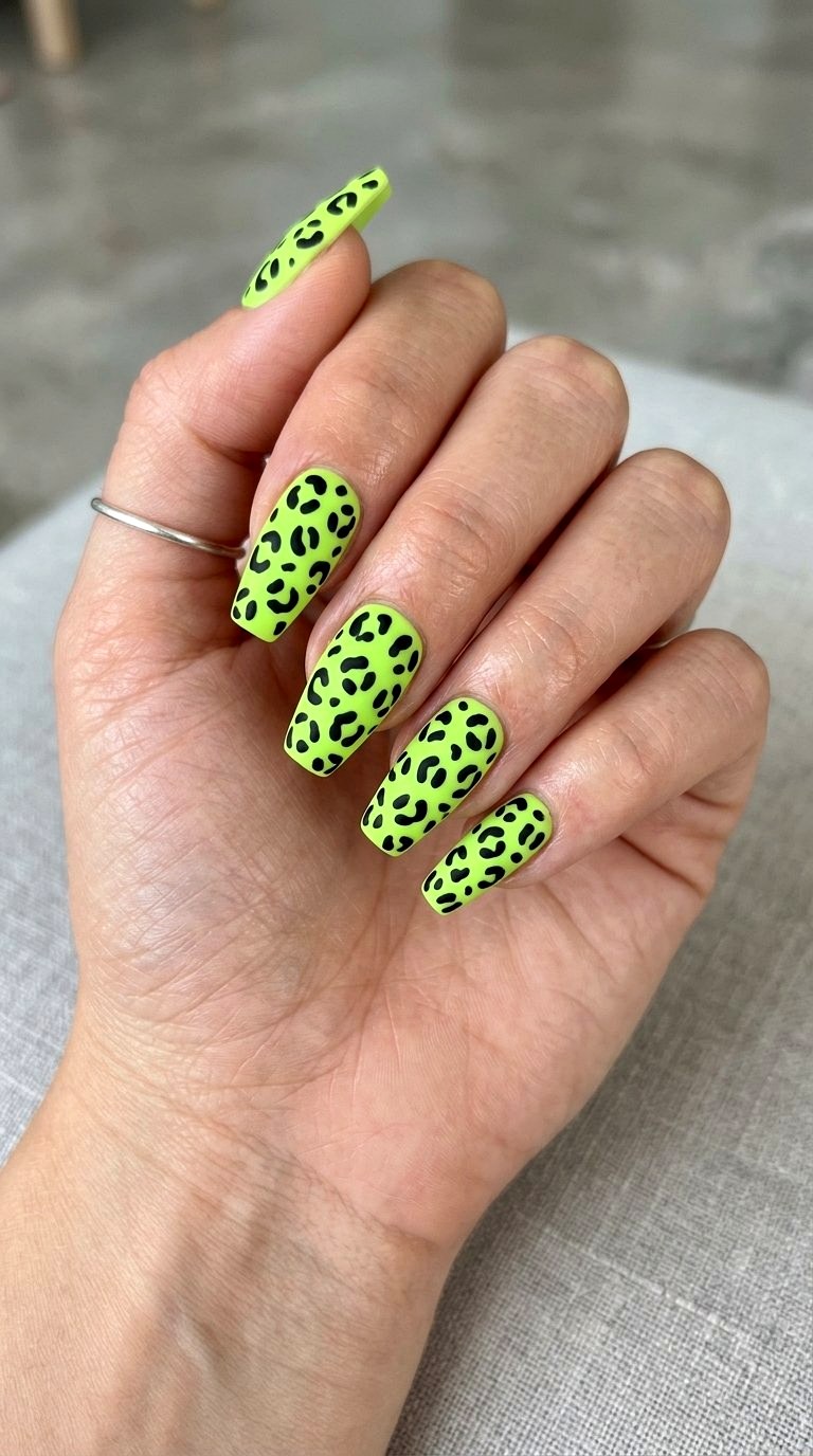 Lime Green and Black Animal Print Nails - 21 Lime Green Nail Ideas