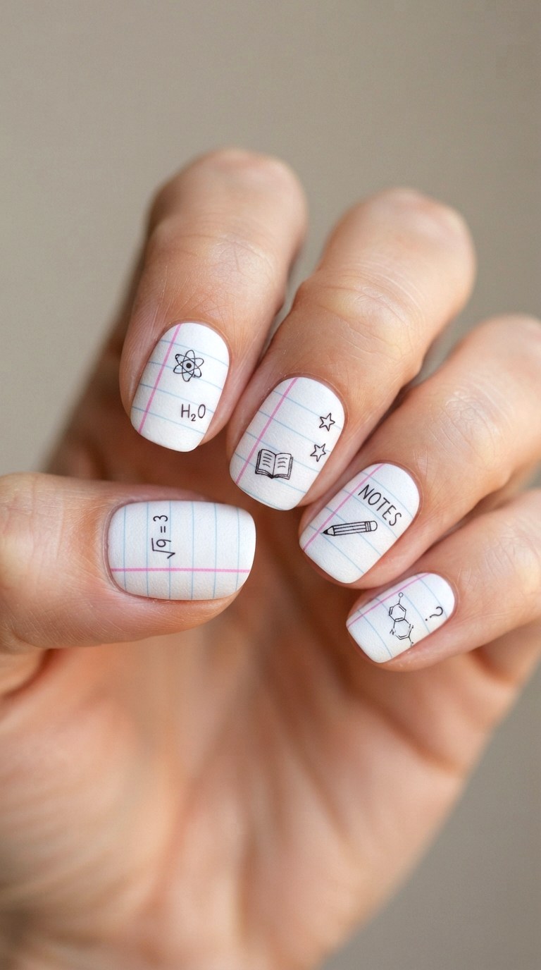 Lined Notebook Paper Nail Art - 22 cute back to school nail art design