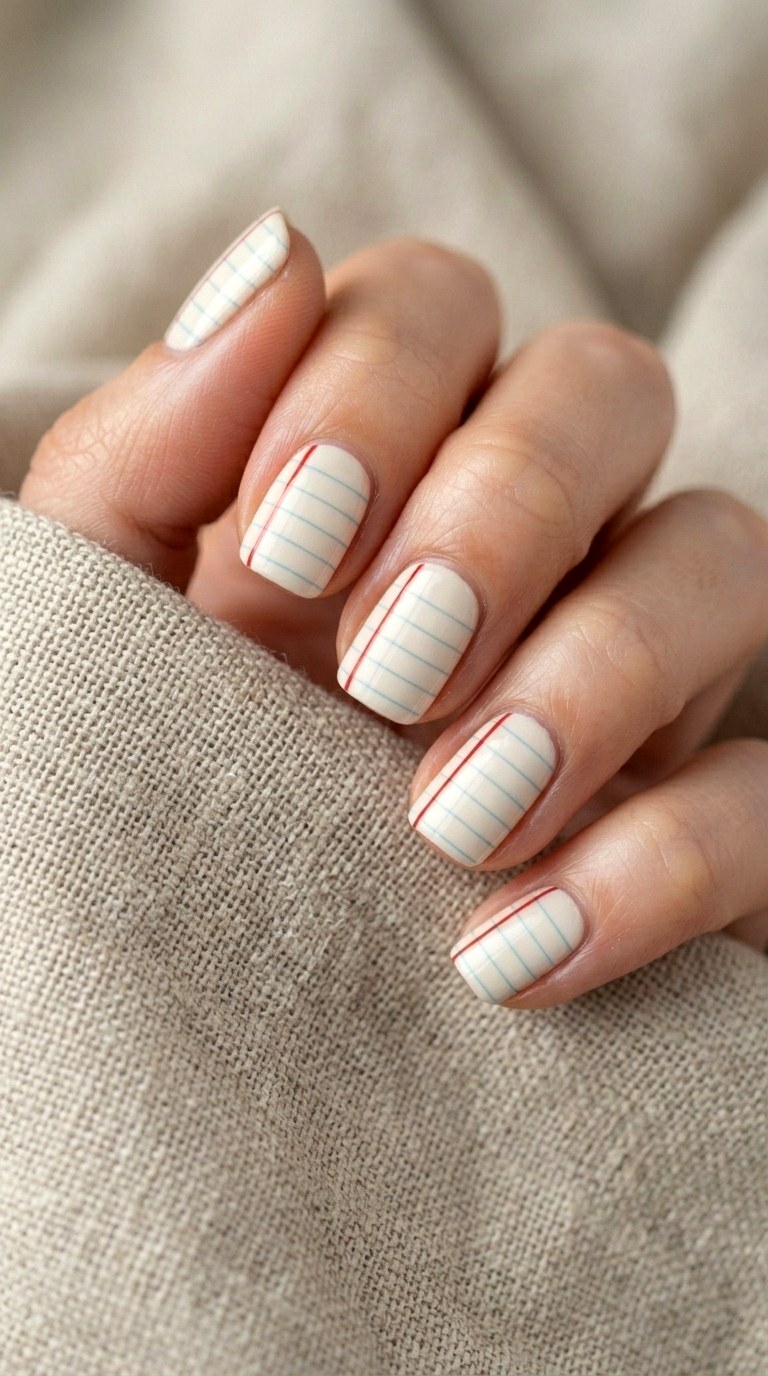 Lined Paper Journal Nail Art - 20 cute school nail art ideas