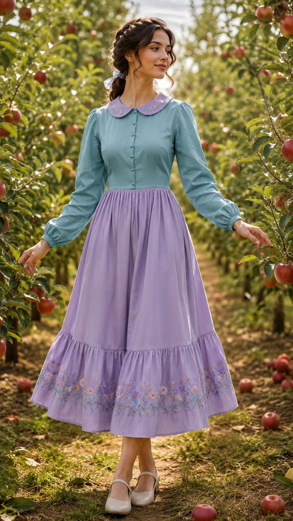 Long Sleeve Teal Lilac Cottagecore Dress - 22 Teal & Lilac Sundress Ideas
