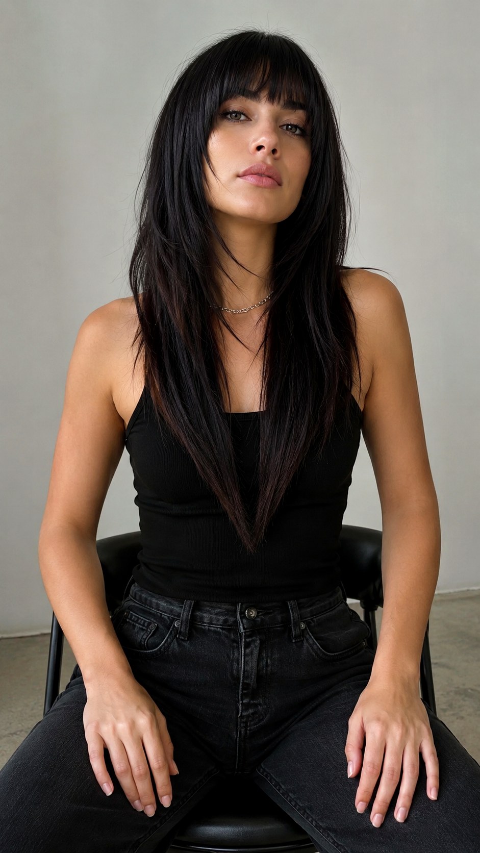 Long V Shaped Layers with Bangs - 24 layered haircut long hair ideas
