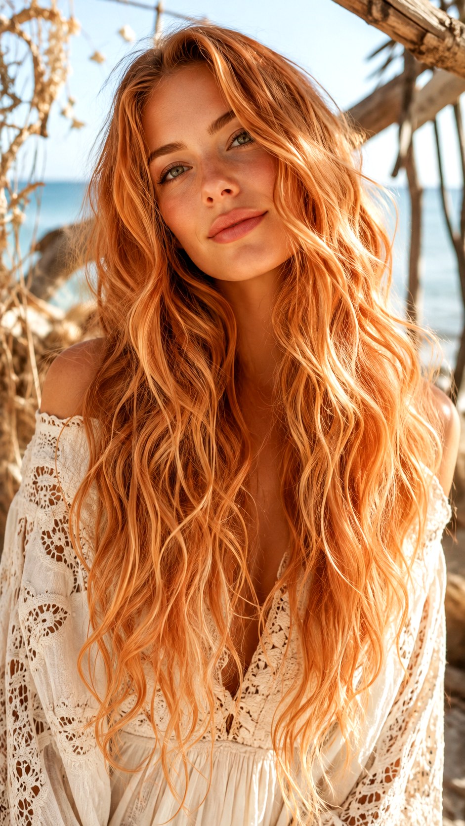 Long Waves with Apricot Tones - 25 Golden Apricot Hair Color Ideas