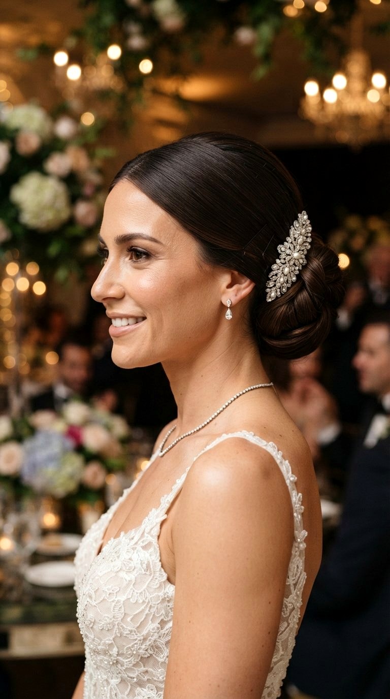 Low Bun with Statement Clips - 20 low bun hairstyles ideas