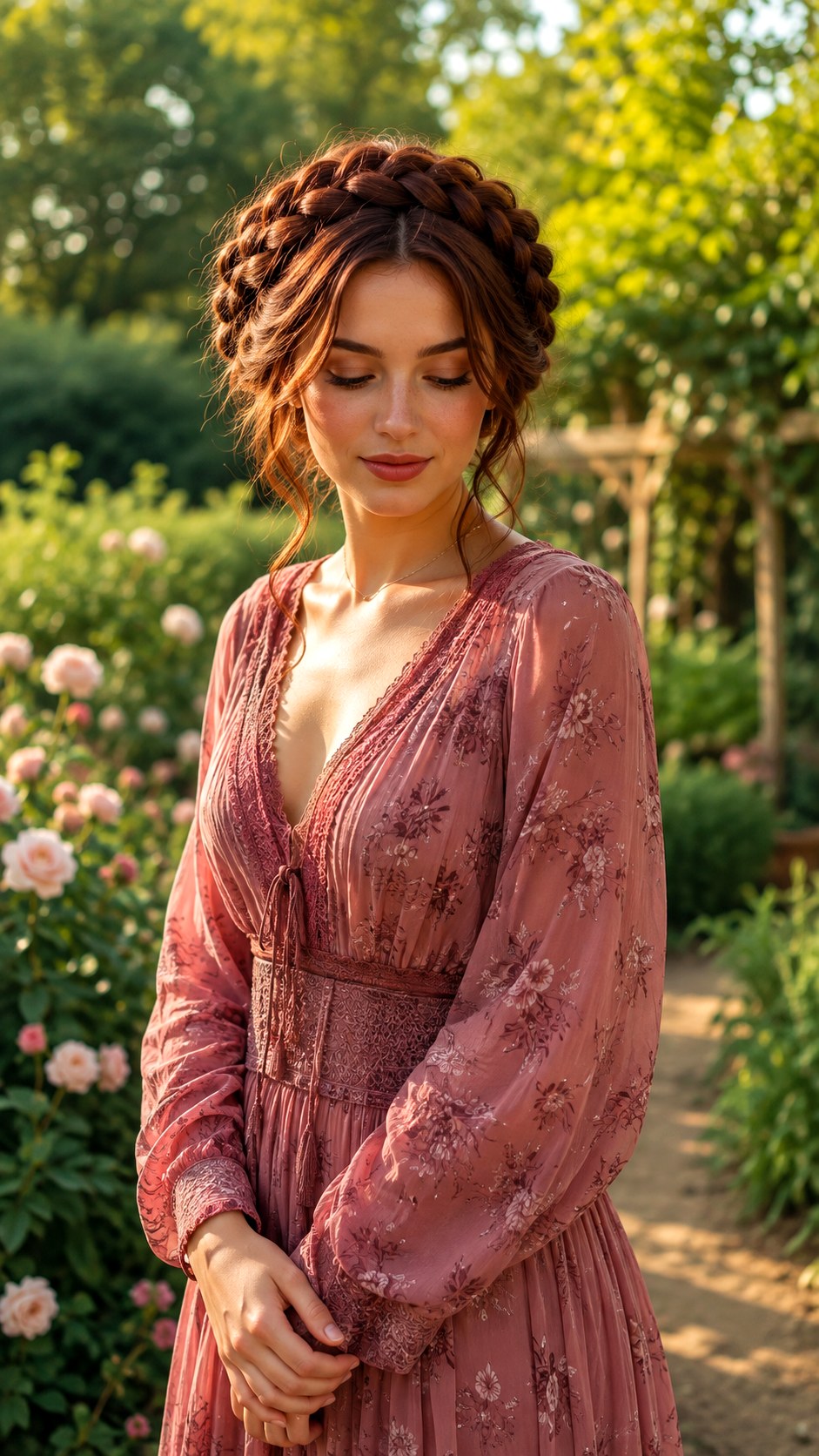 Mahogany Halo Crown Braid - 24 natural hair color ideas