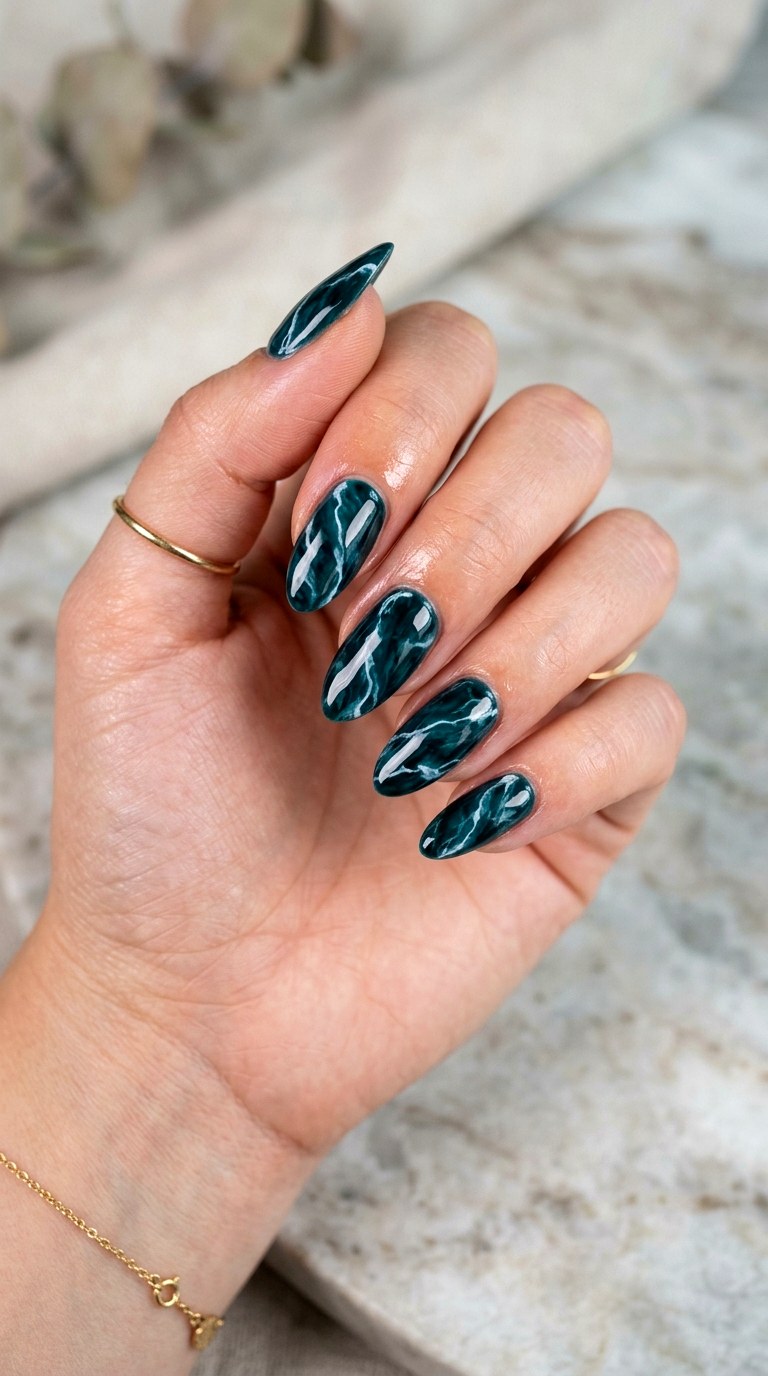 Marble Effect Teal Nail Art - 24 Teal Nail Art Ideas