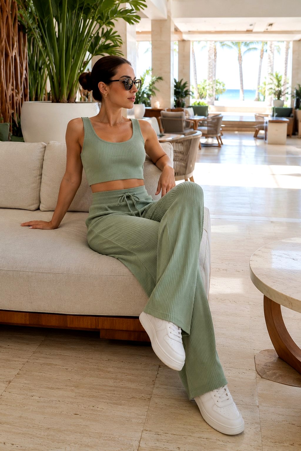 Matching Knit Set In Pastel Tones - 21 Cute Vacation Outfit Ideas