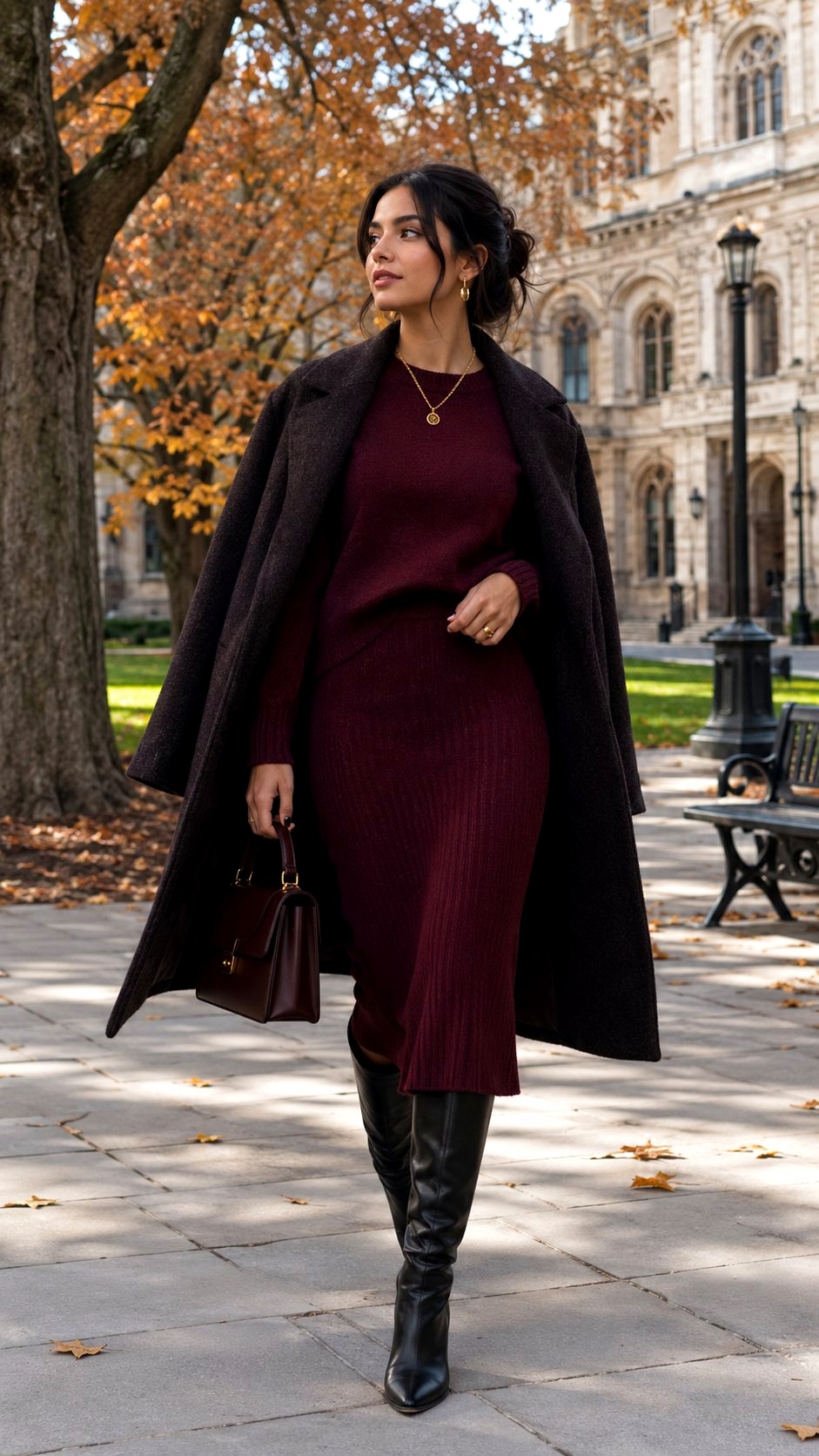 Matching Knit Skirt Set with Boots - 21 Back to School  And High School Outfit Ideas