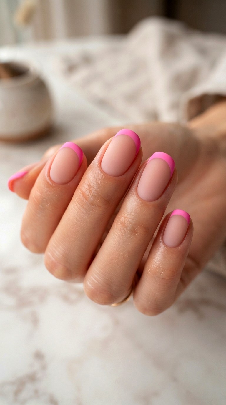 Matte Bright Pink French Nails - 22 bright pink french nails