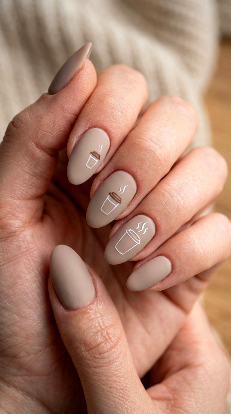Matte Coffee Cup Morning Manicure - 23 back to school nail art ideas