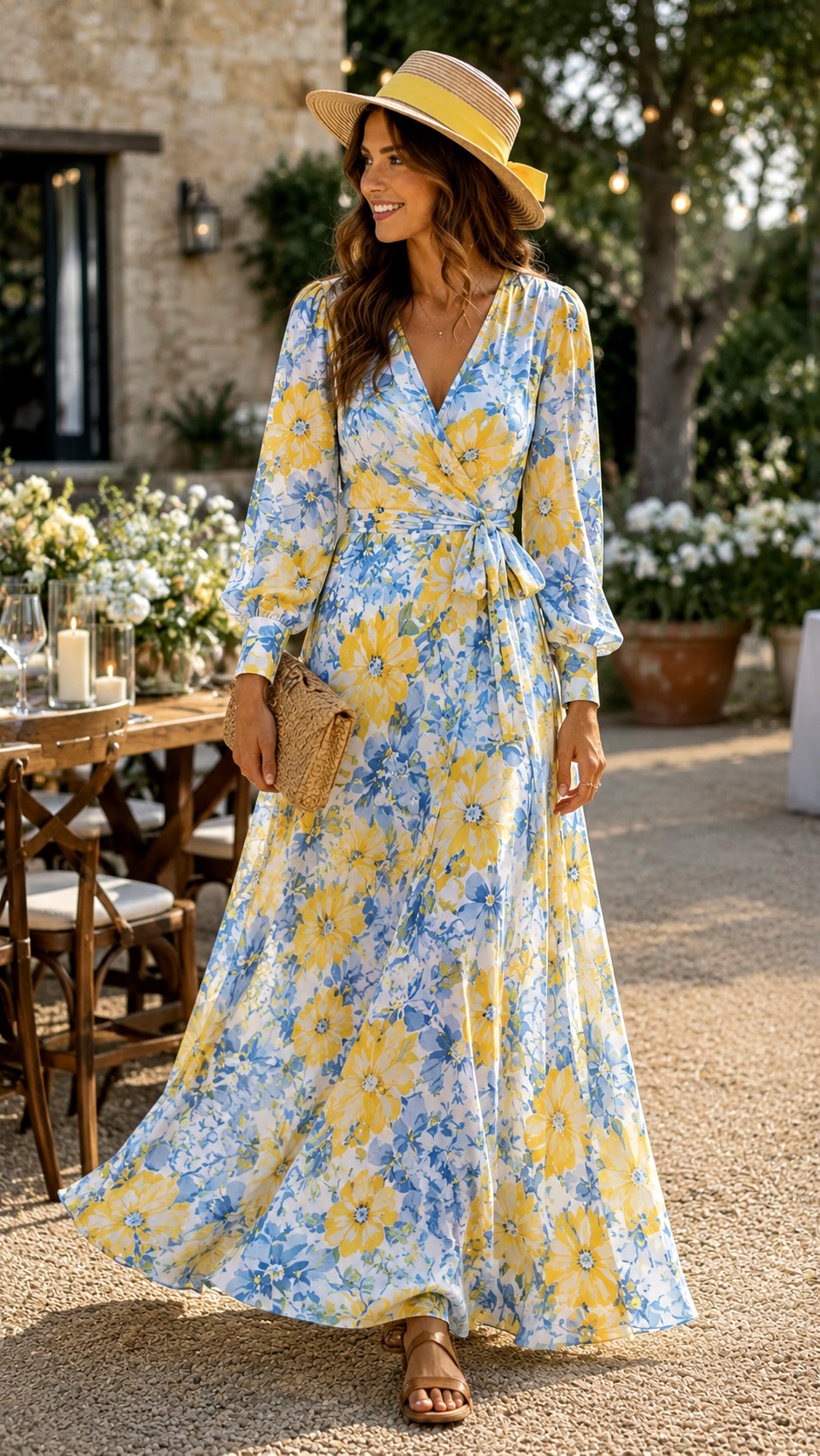 Maxi Blue Yellow Floral Wrap Dress - 23 Powder Blue & Lemon Yellow Wrap Dress Ideas
