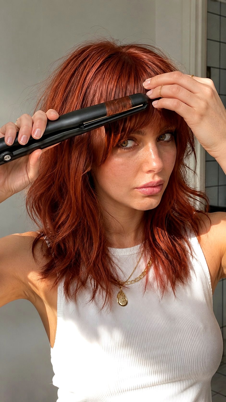 Medium Copper Hair with Choppy Bangs - 25 bangs copper ideas