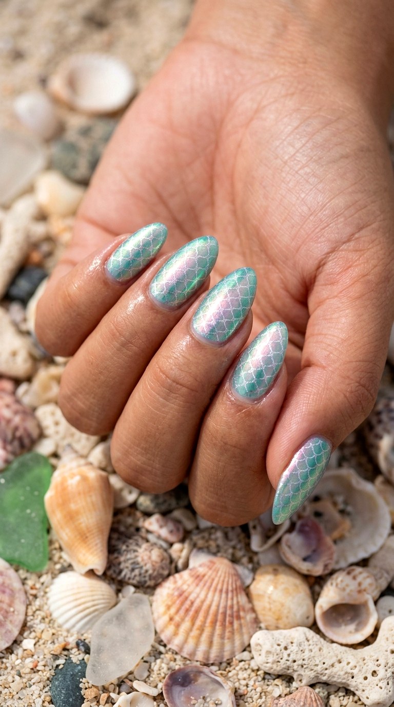 Mermaid Core Iridescent Scale Textures - 24 Summer Nail Design Trends