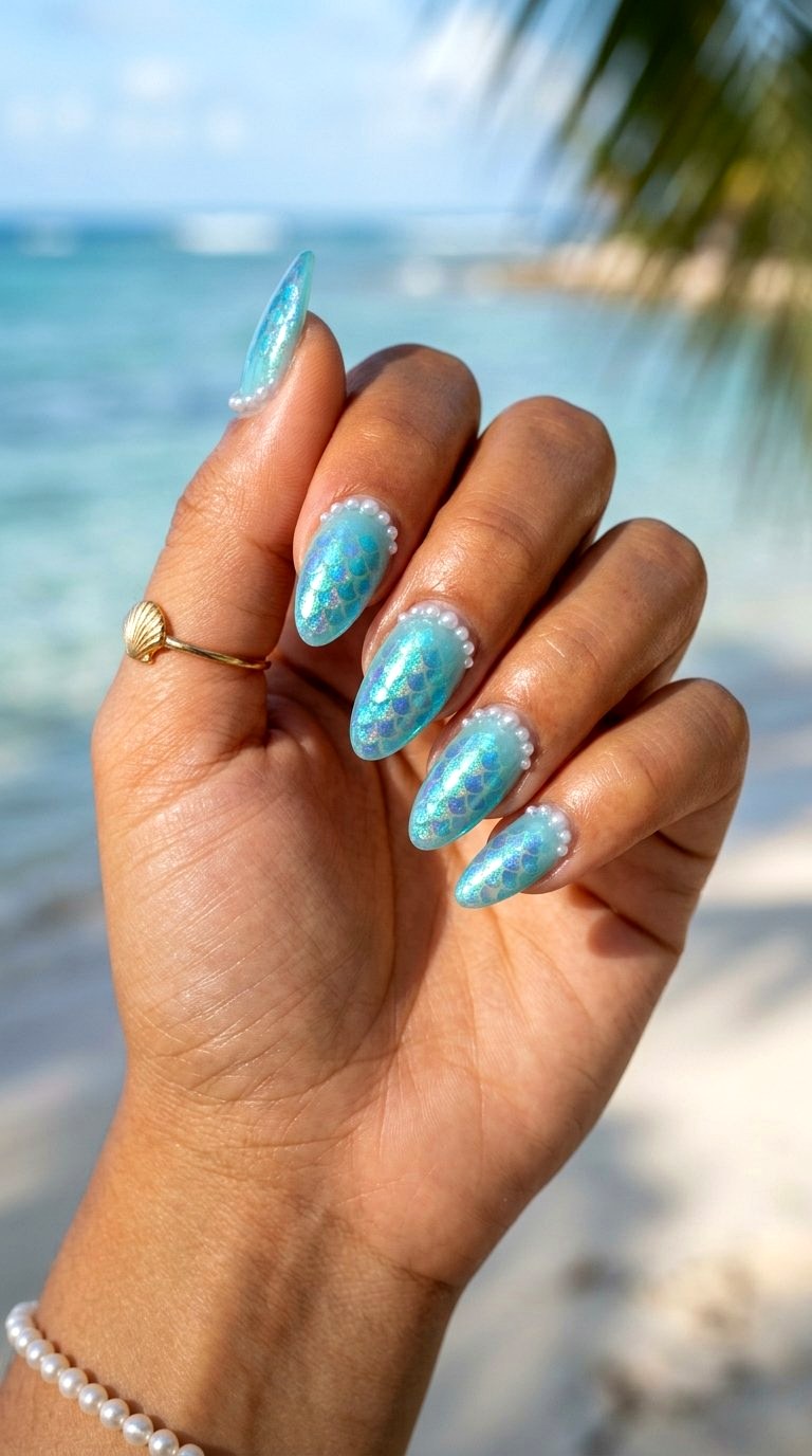 Mermaid Core Medium Almond Summer Nails - 20 Medium Almond Summer Nails