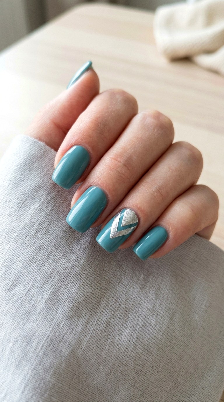 Metallic Accent Teal Nail Art - 24 Teal Nail Art Ideas