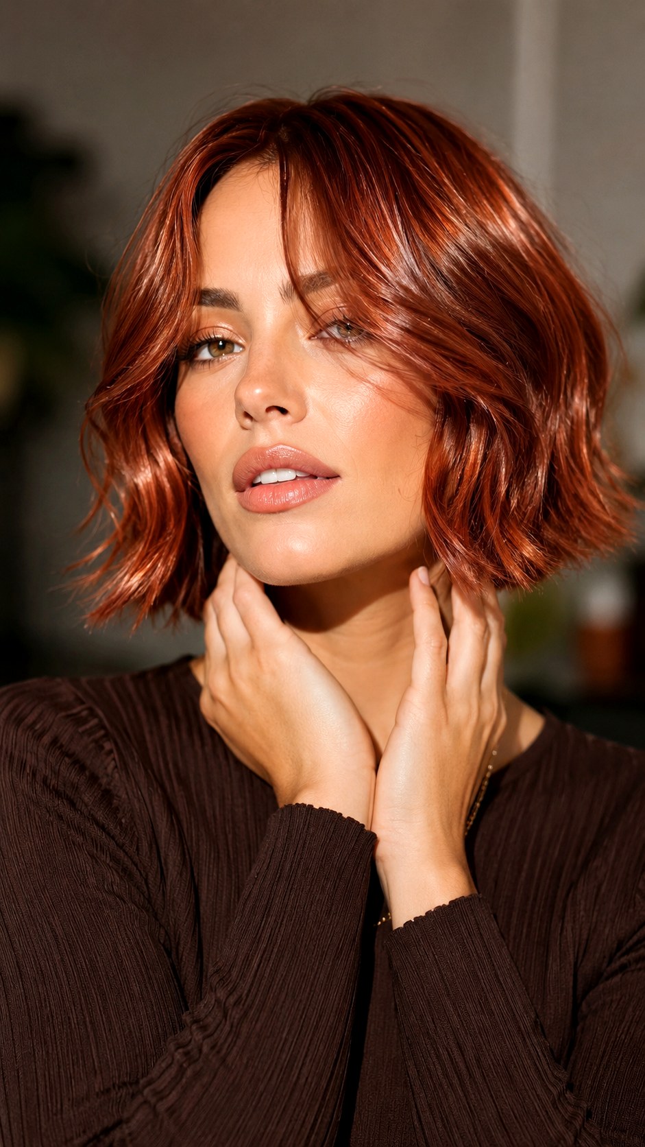 Metallic Cherry Bobs - 23 curtain bangs copper hair ideas