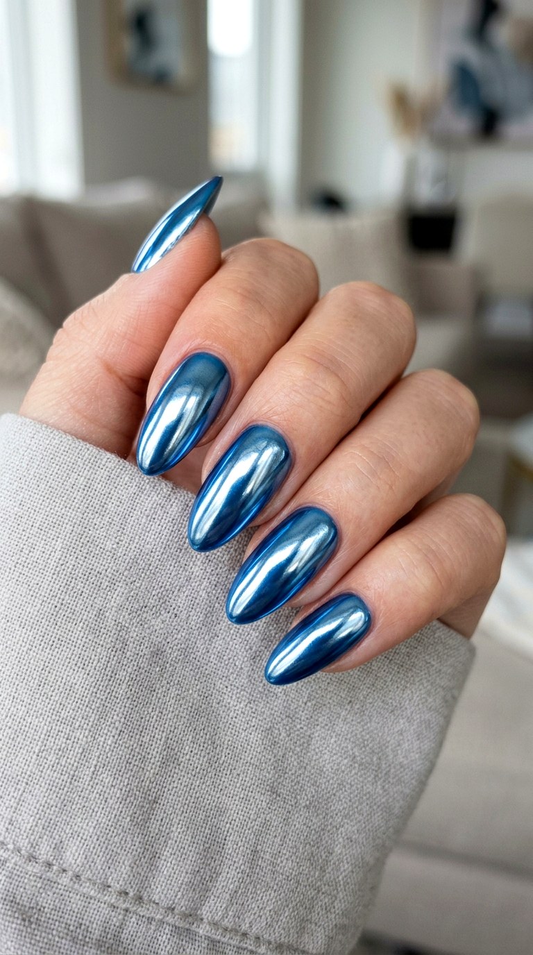 Metallic Chrome Bright Blue Nails - 22 bright blue nails