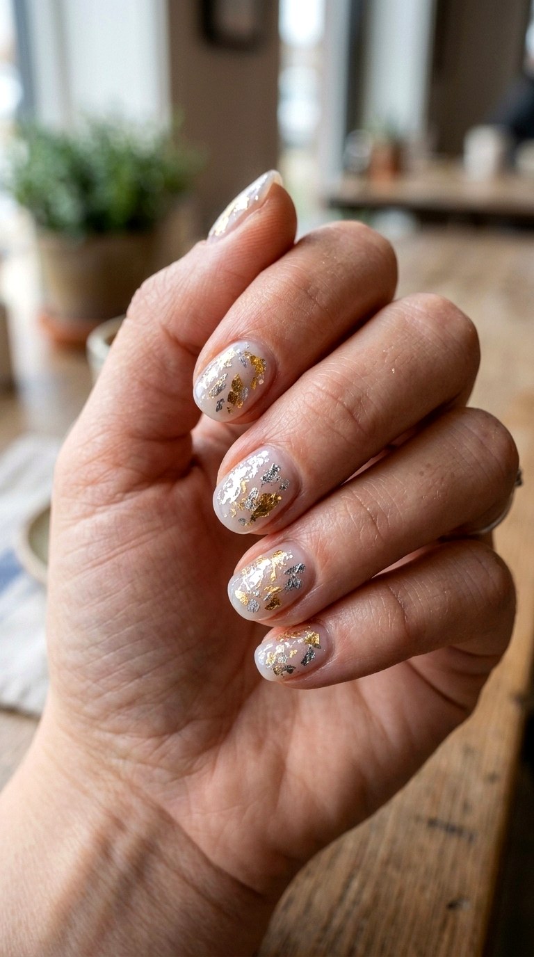 Metallic Foil Accent Short Nails - 24 Summer Nail Design Trends