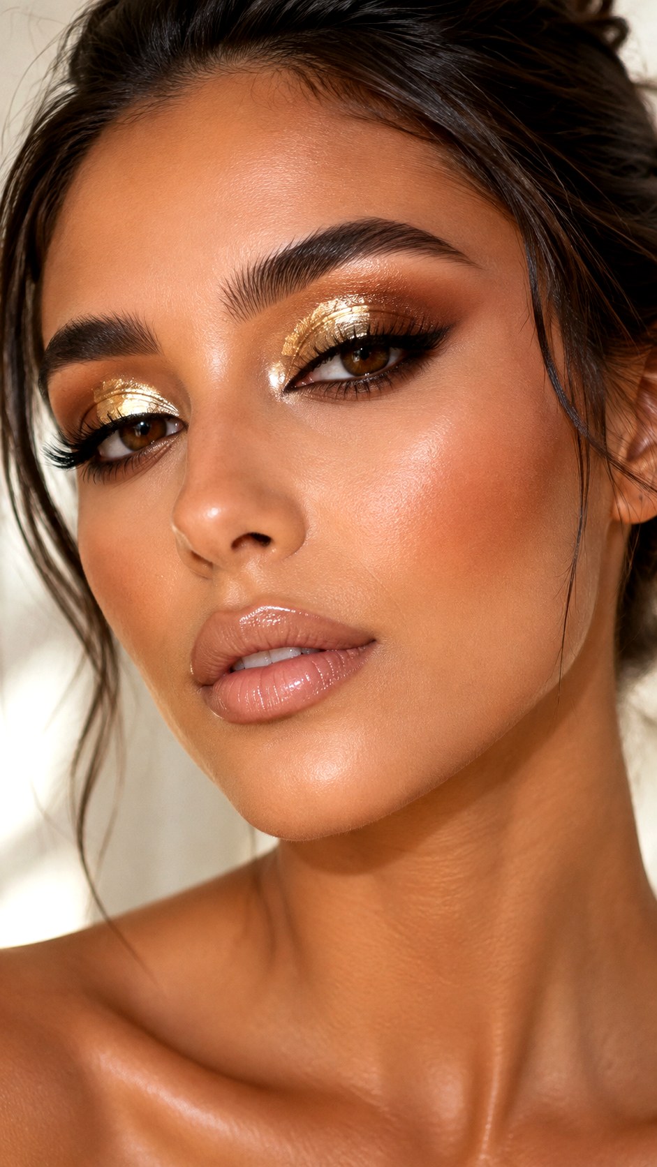 Metallic Gold Foil Eye Accents - 24 Olive Skin Makeup Looks