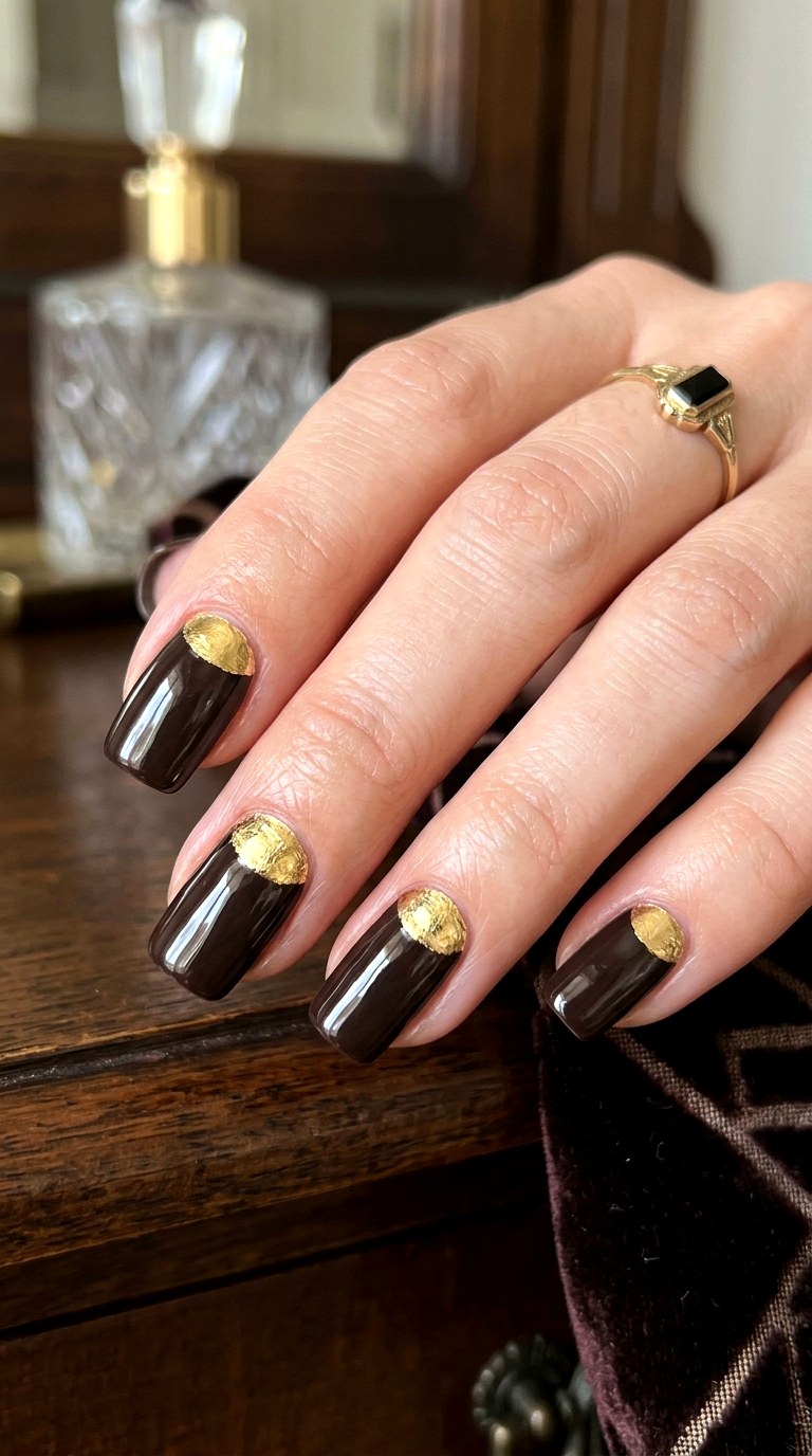 Metallic Gold Half Moons - 24 Easy Nail Design Ideas