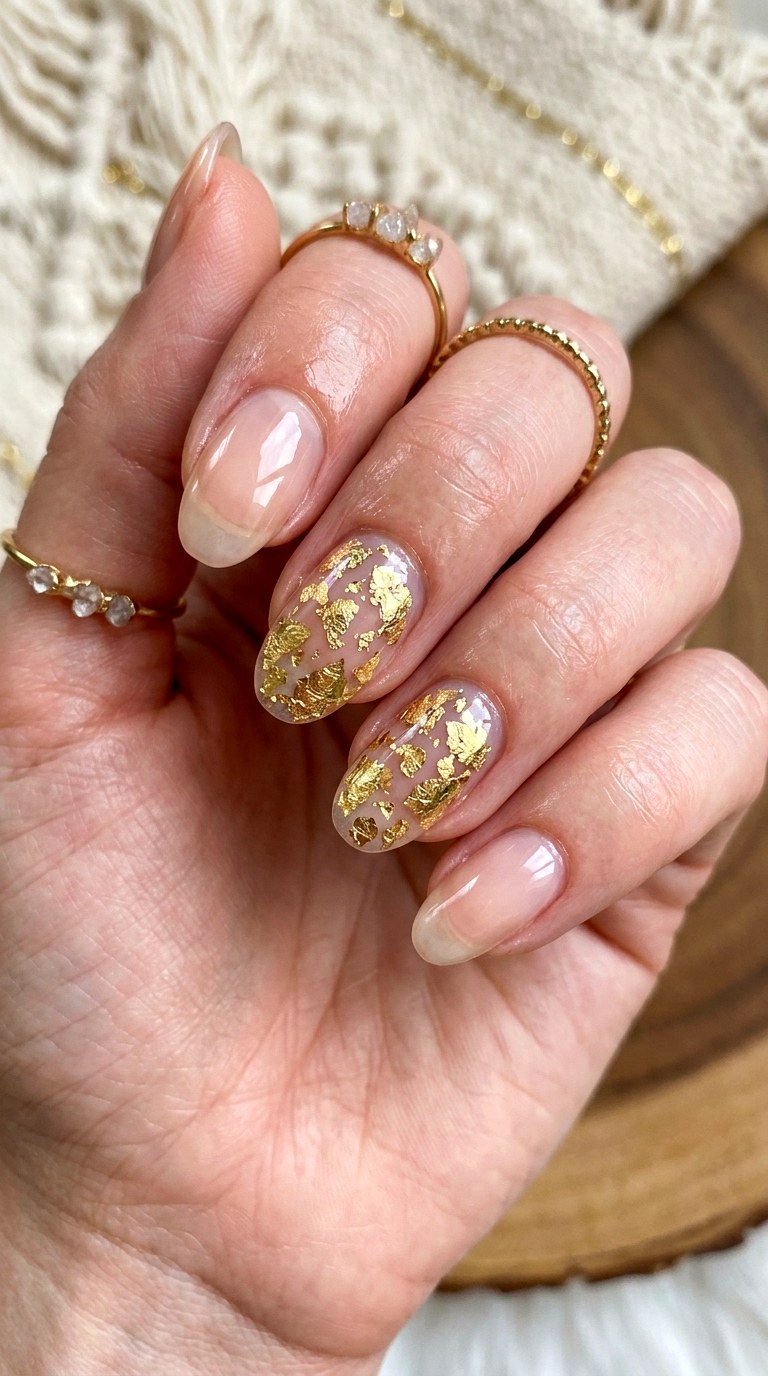 Metallic Gold Leafing Accents - 22 Simple Summer Nail Designs