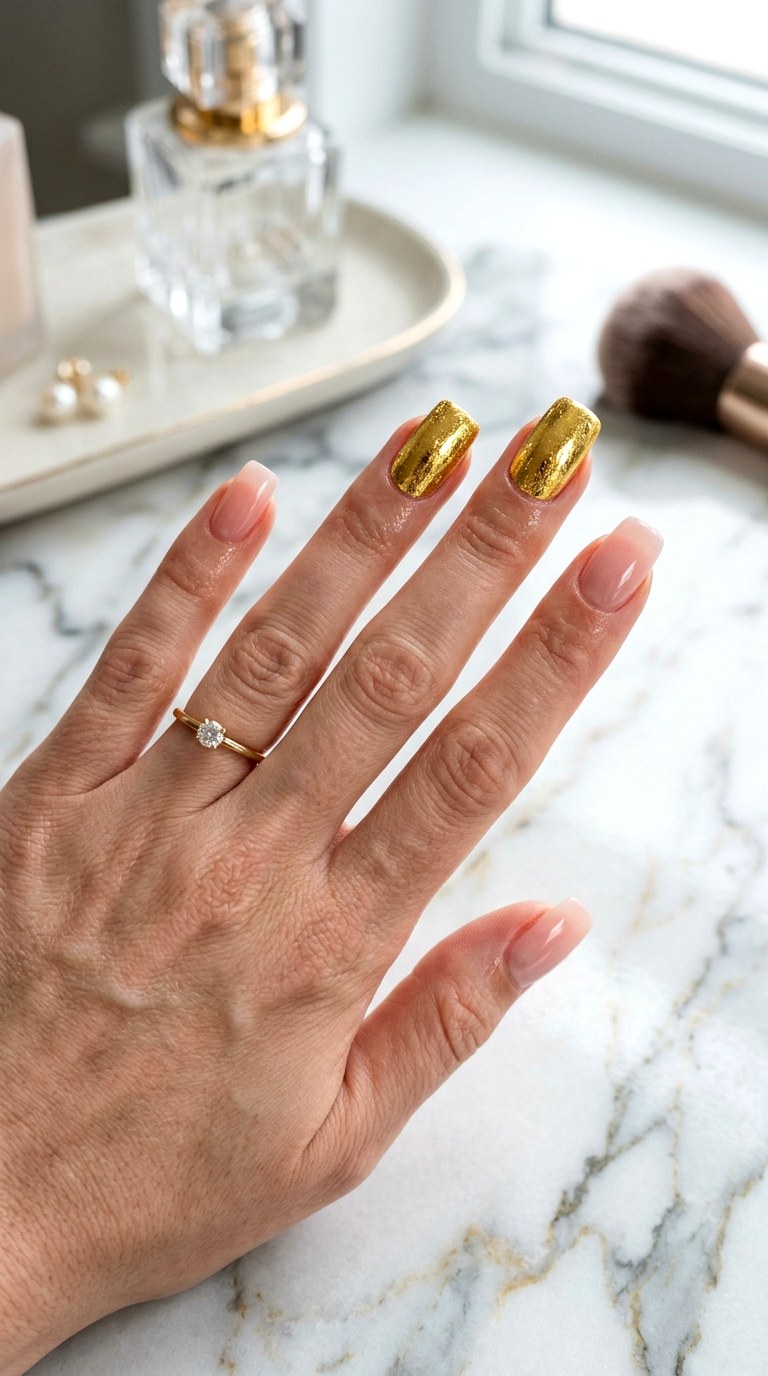 Metallic Gold Squoval Accent Nails - 24 Summer Nail Design Trends