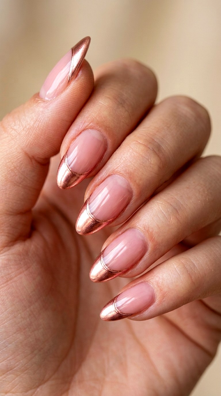 Metallic Rose Gold French Tip - 23 thin french tip nail art designs