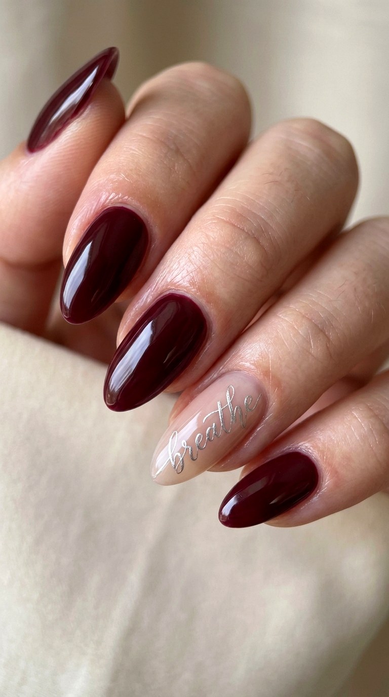 Metallic Sharpie Quote Accent Nails - 23 back to school nail art ideas