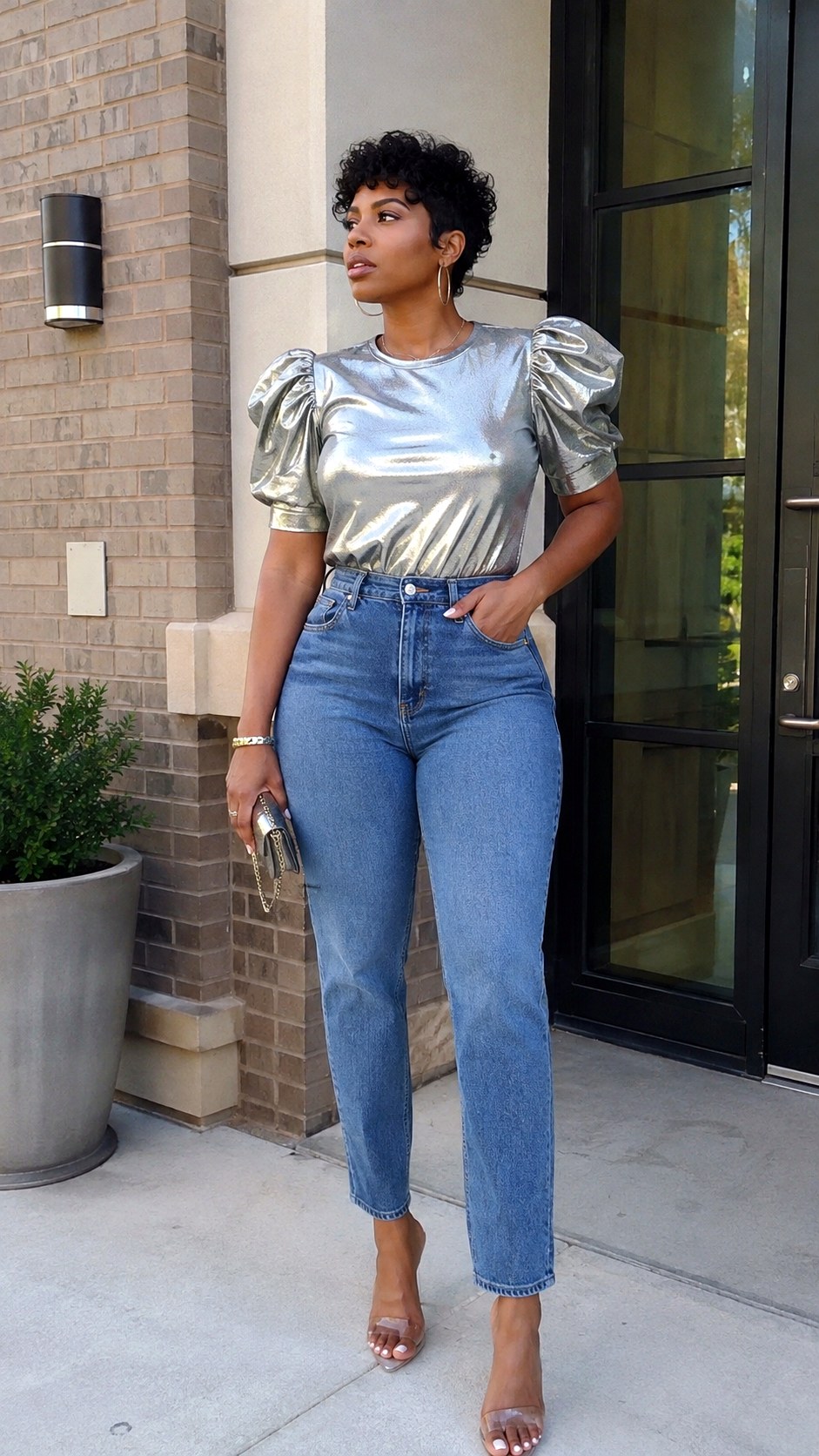 Metallic Top Hoco Jean Outfit - 25 hoco jean outfit ideas