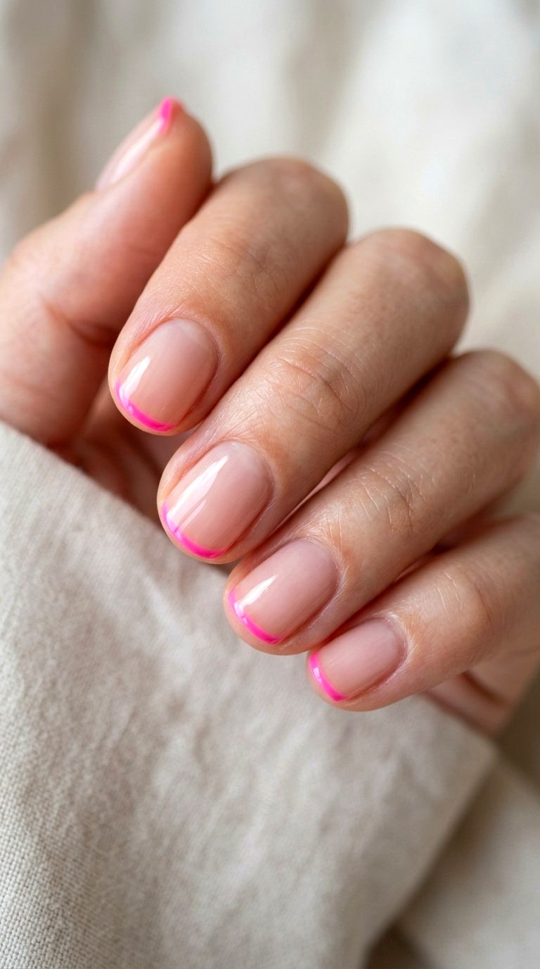 Micro French Bright Pink French Tip Nails - 21 bright pink french tip nails