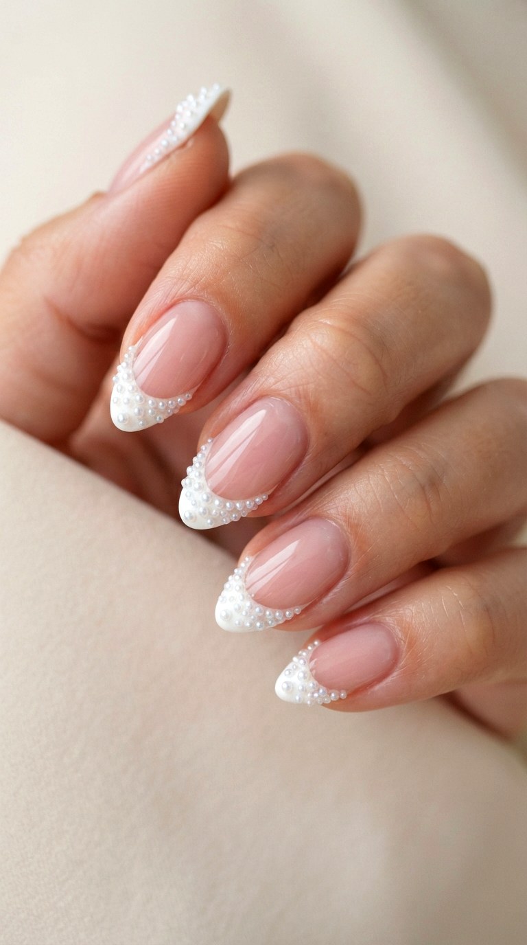 Micro Pearl Encrusted Tips - 20 gel french tip nail art ideas