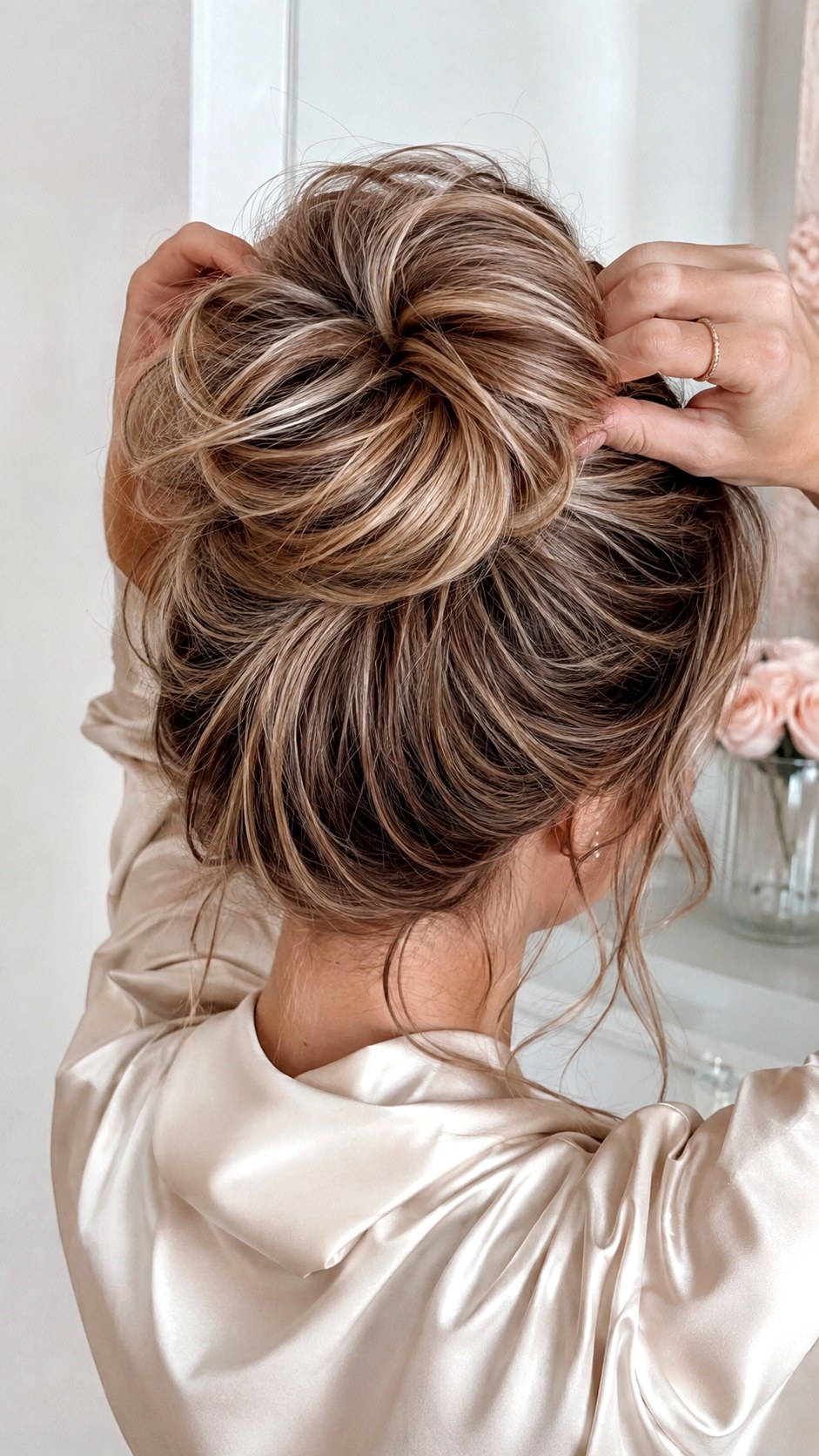 Mid High Messy Styled Ballerina Bun - 24 classy updo hairstyles ideas