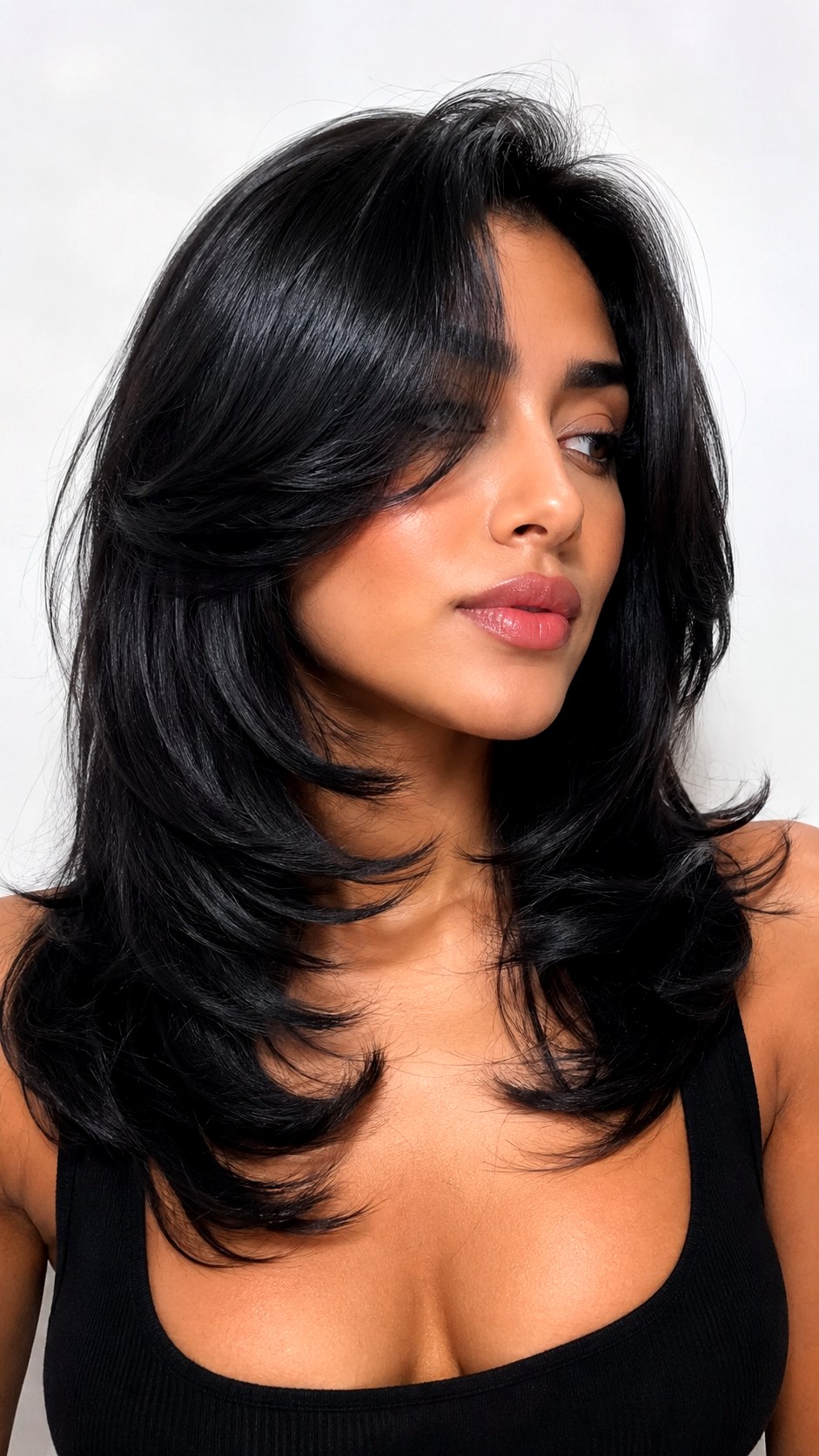 Midnight Black Voluminous Butterfly Cut - 25 butterfly layers hair medium ideas