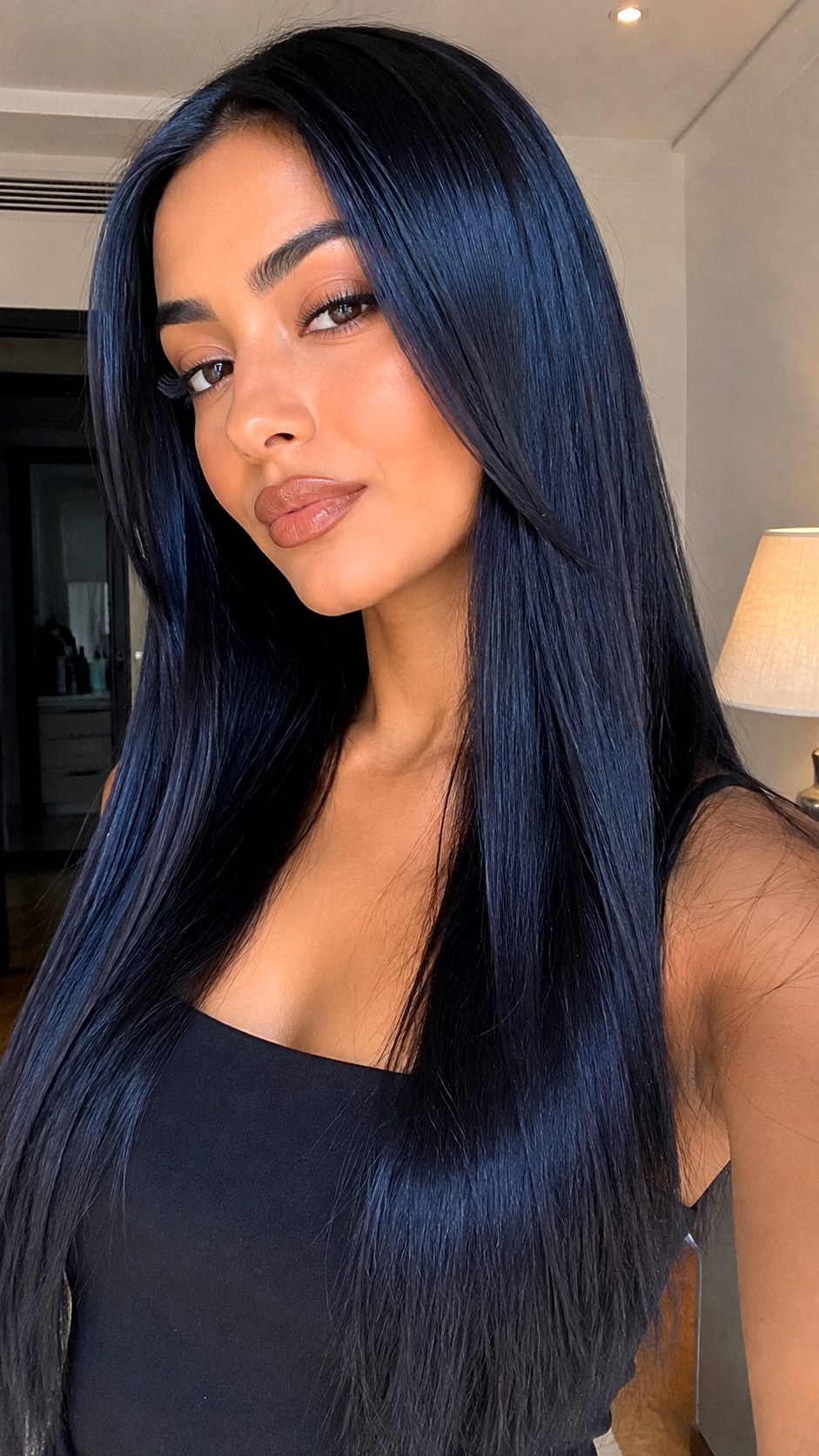 Midnight Blue Black Velvet - 23 Hair Color Ideas for Olive Skin