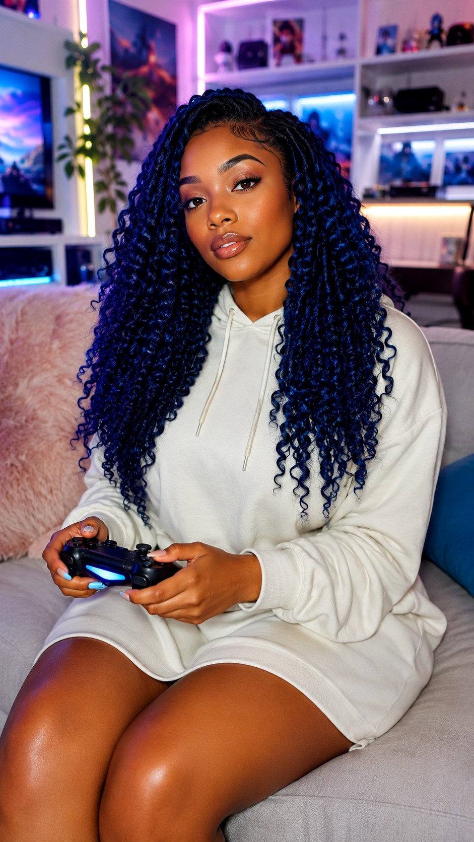 Midnight Blue Crochet Curls - 24 natural hair color ideas