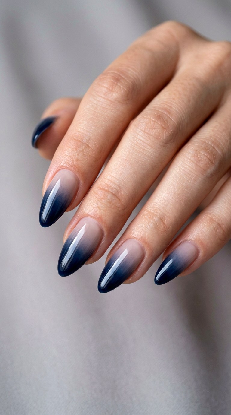Midnight Blue Ombre French Style - 23 ombre french tip nail art designs