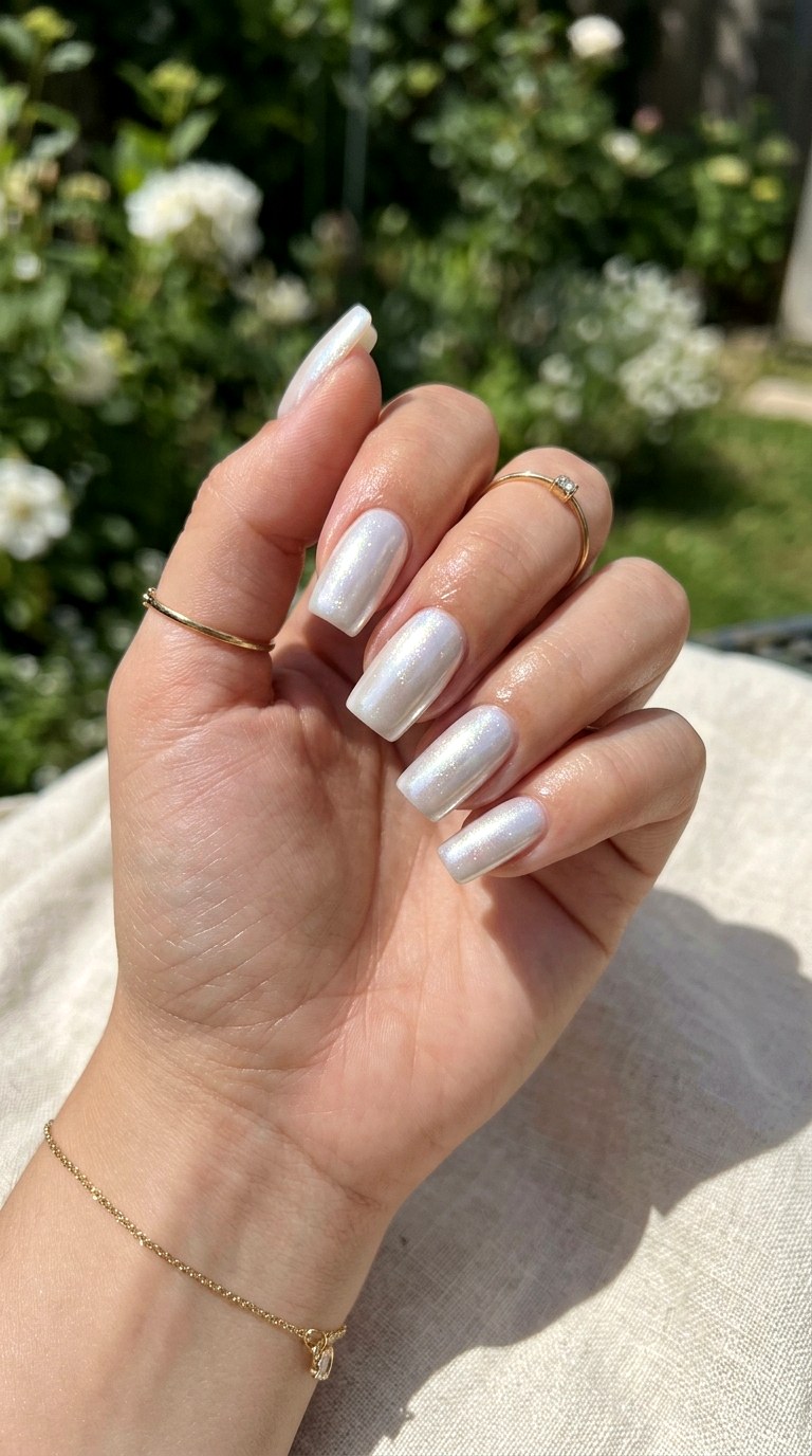 Milky Base Chrome Glazed Donut Finish - 24 Summer Nail Design Inspo