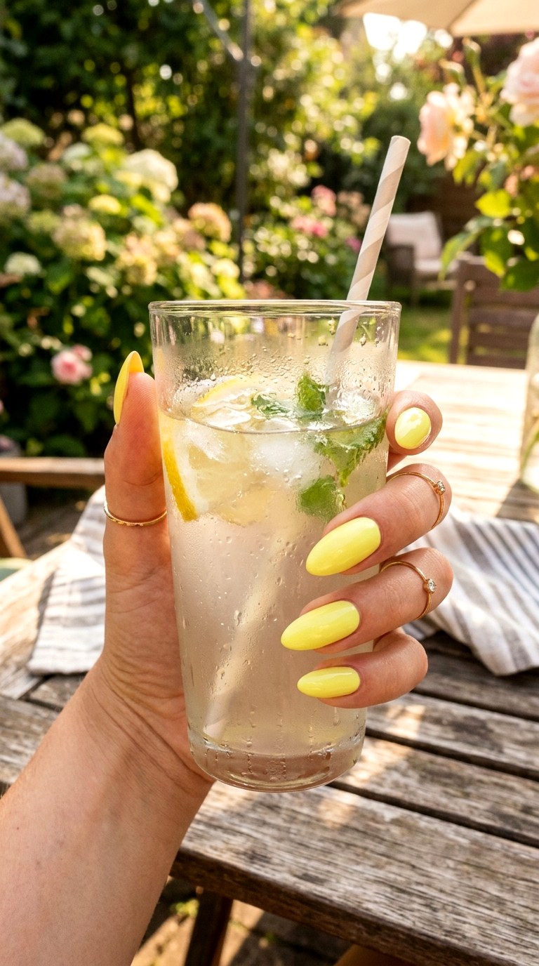 Milky Neon Yellow Almond Nails - 24 Summer Nail Design Trends