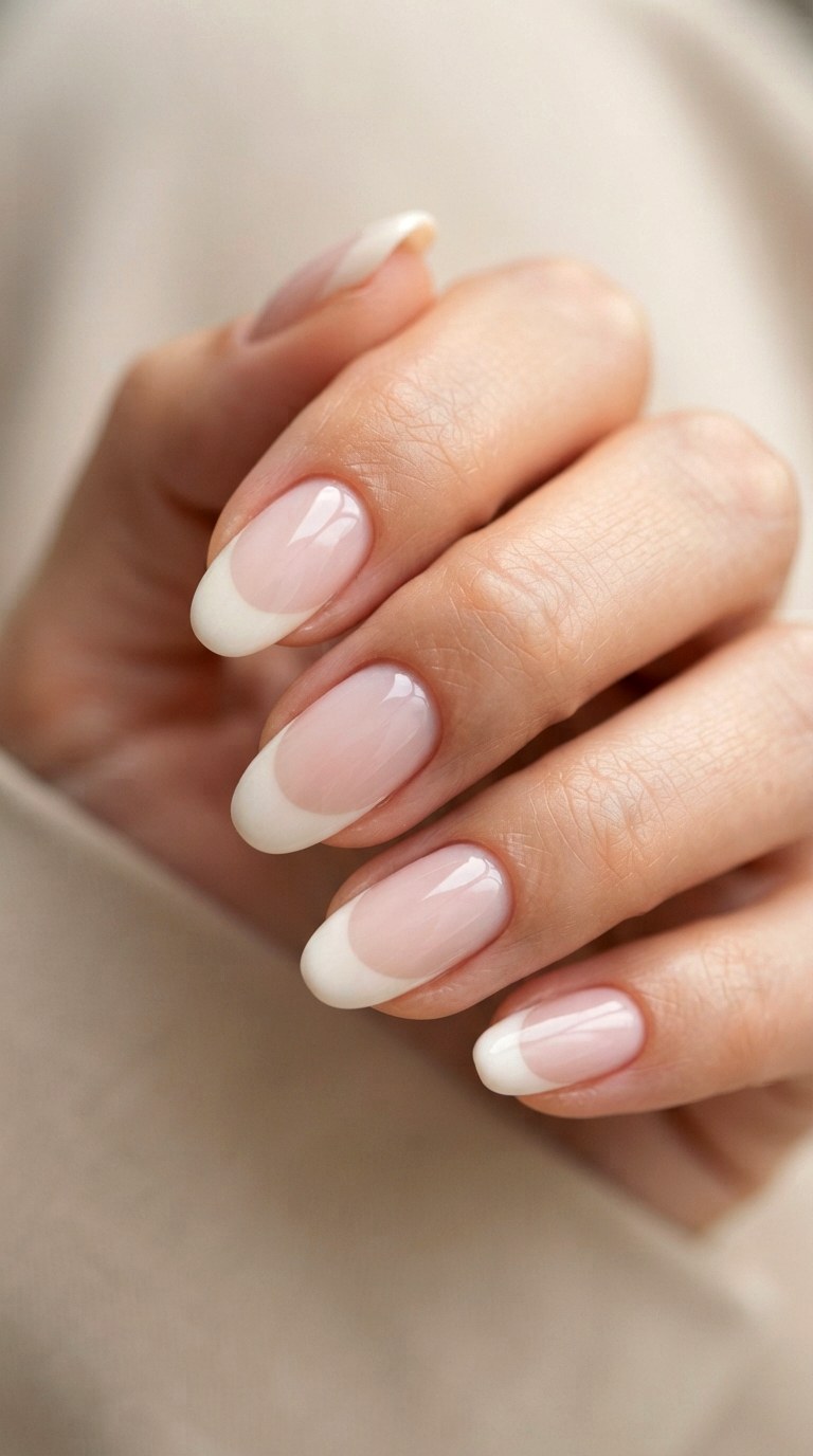 Milky Pink Glossy French Tip Style - 24 thick french tip nail art designs
