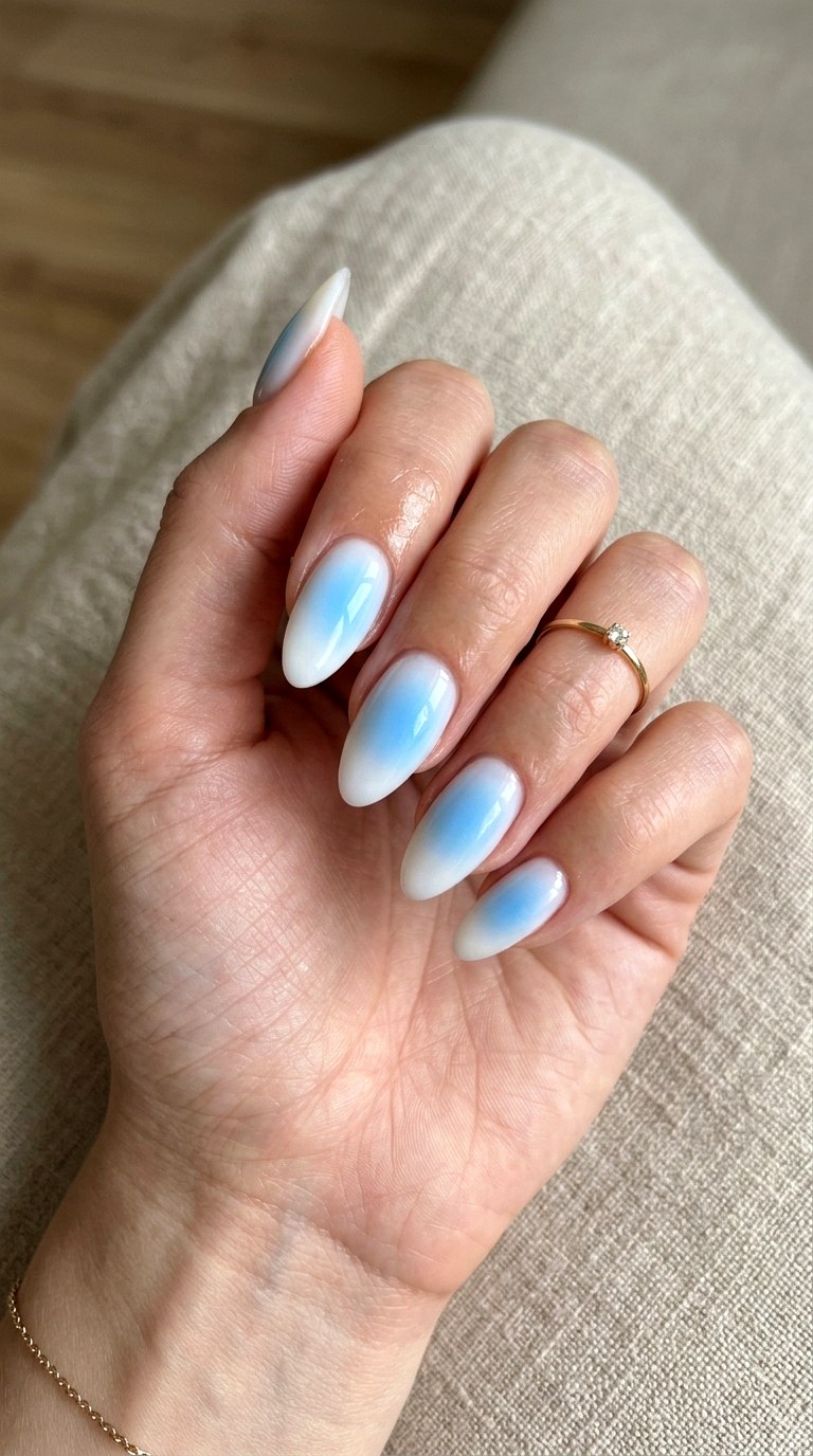 Milky Powder Blue Aura Nails - 24 Powder Blue Gel Nail Ideas