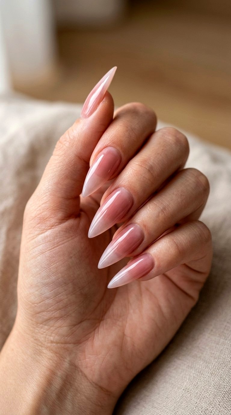 Milky Rose Stiletto Nail Art - 20 Desert Rose Pink Nail Ideas