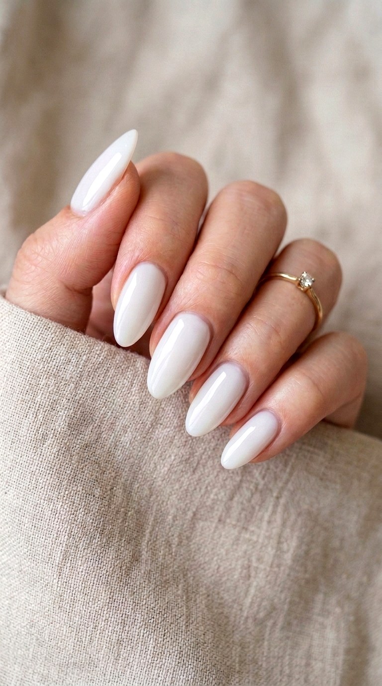 Milky White Almond Nails - 23 Trendy Nail Designs