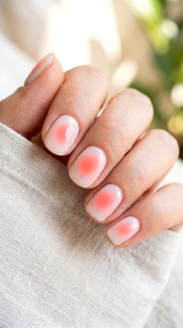 Milky White Aura Short Nails - 20 Summer Short Nail Designs